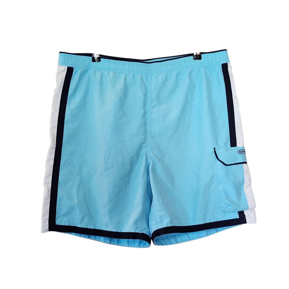 Chaps Mens Swim Trunks Size M Light Blue Cargo Pocket Mesh Lined Drawstring